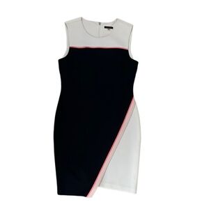 Tommy Hilfiger Asymmetrical White and Blue Sheath Dress